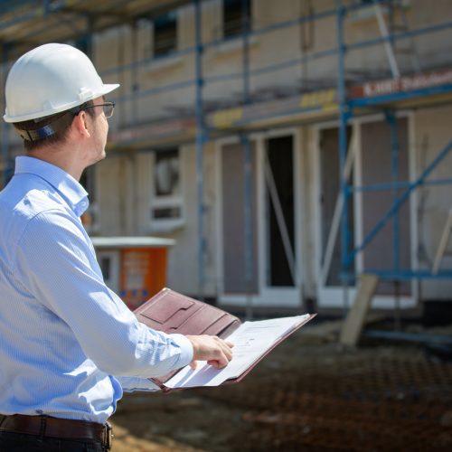 Architect inspects construction from the inside
